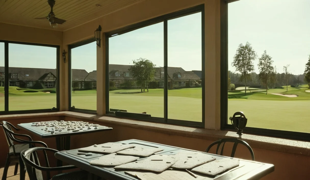 Golf clubhouse overlooking a green